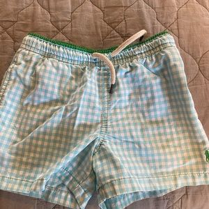Ralph Lauren toddler boy gingham print swim trunk